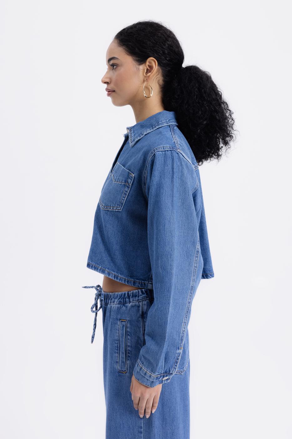 Denim Shirt with Patch Pocket Navy