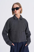 Woolen Coat with Patch Pockets Anthracite
