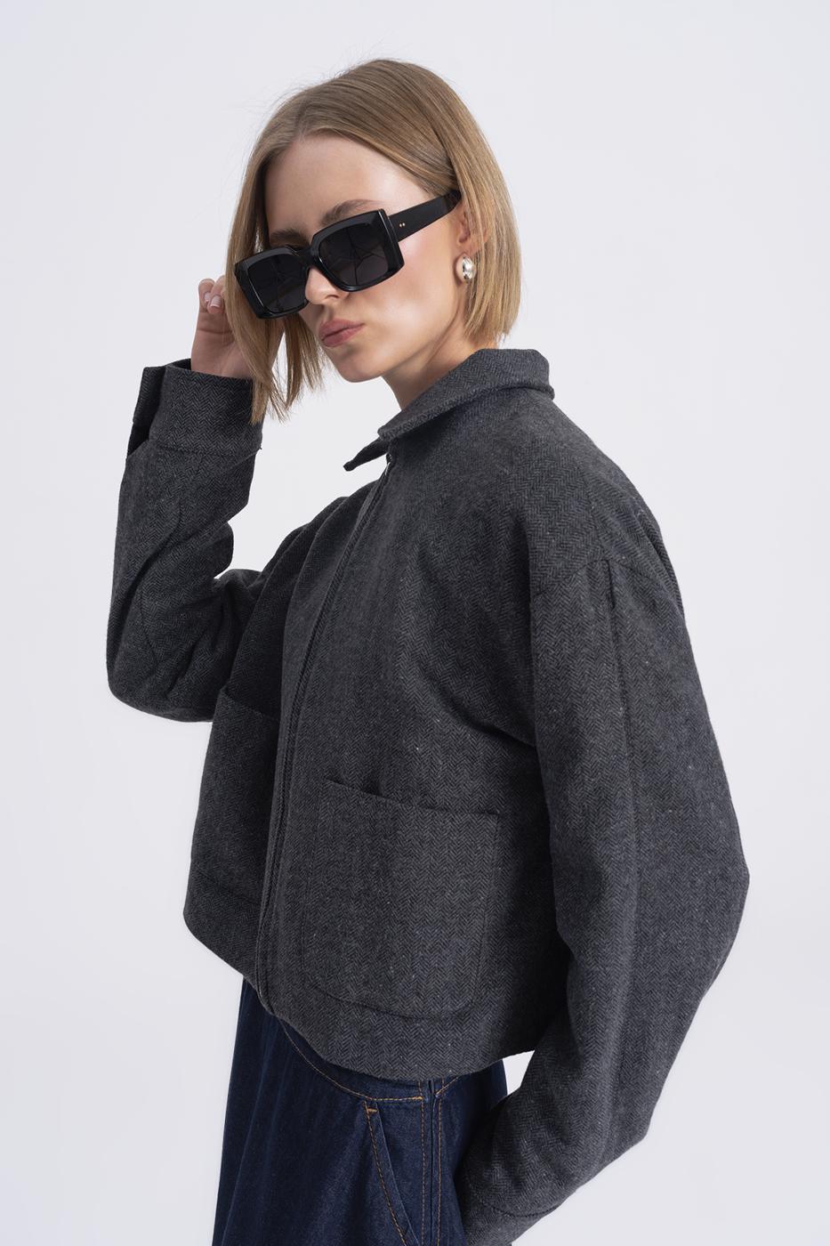 Woolen Coat with Patch Pockets Anthracite