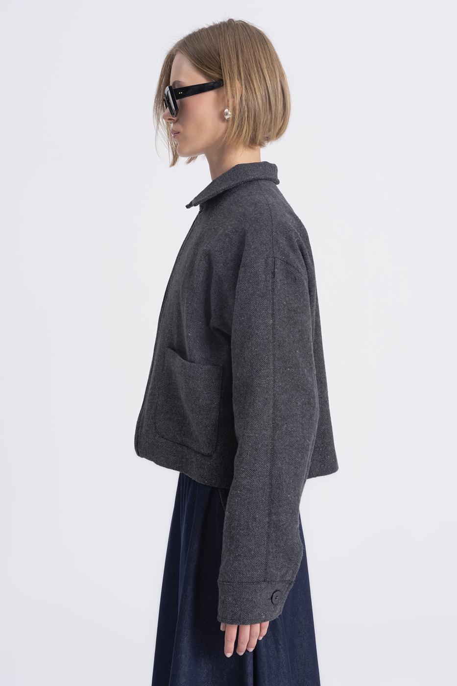 Woolen Coat with Patch Pockets Anthracite