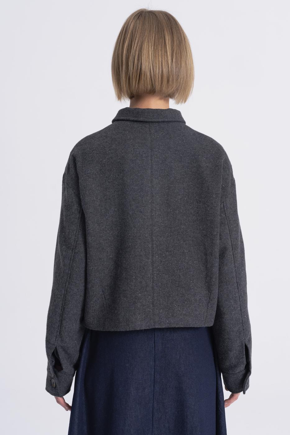 Woolen Coat with Patch Pockets Anthracite