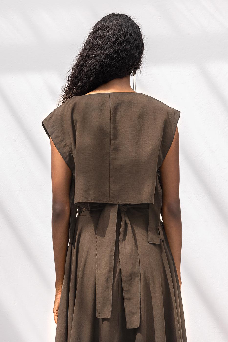 Blouse with Side Tie Detail Brown