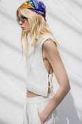 Crop Linen Blouse with Side Tie Ecru