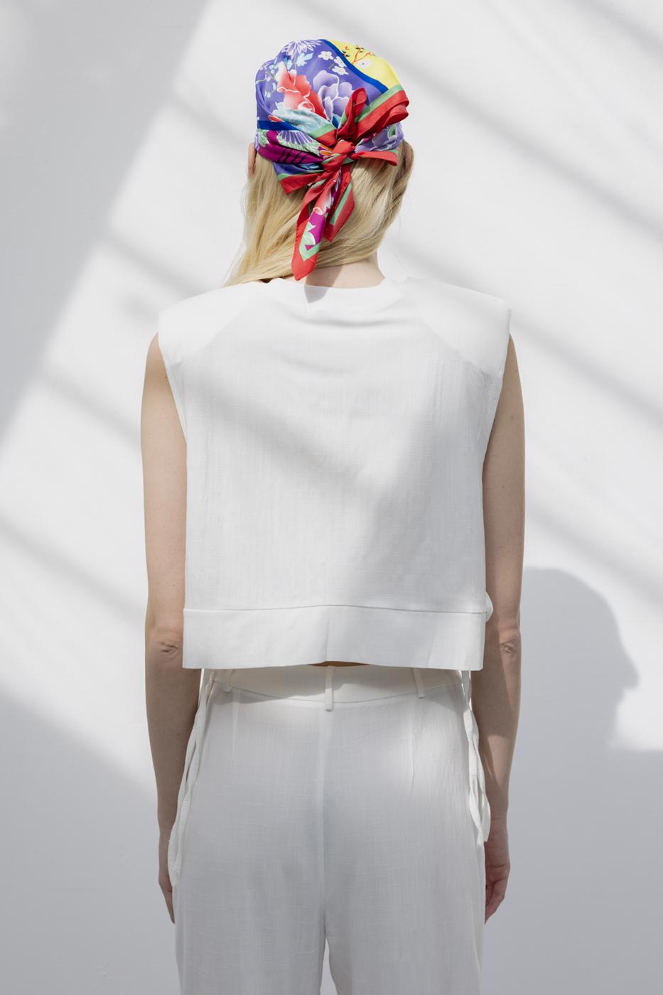 Crop Linen Blouse with Side Tie Ecru