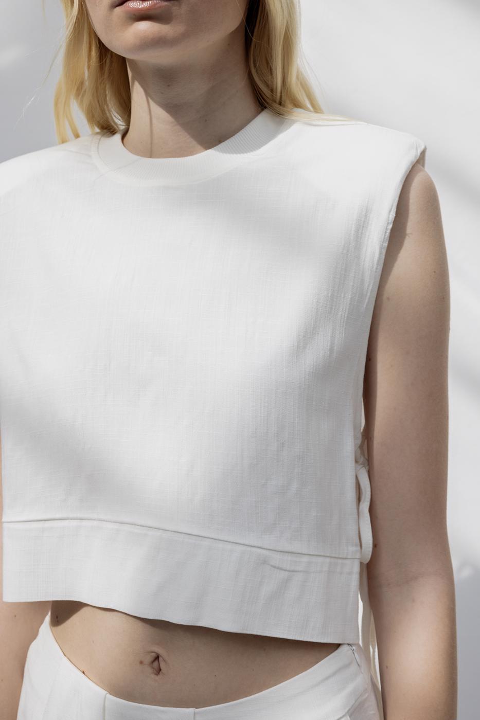 Crop Linen Blouse with Side Tie Ecru