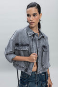 Bat-wing Sleeve Denim Coat Anthracite