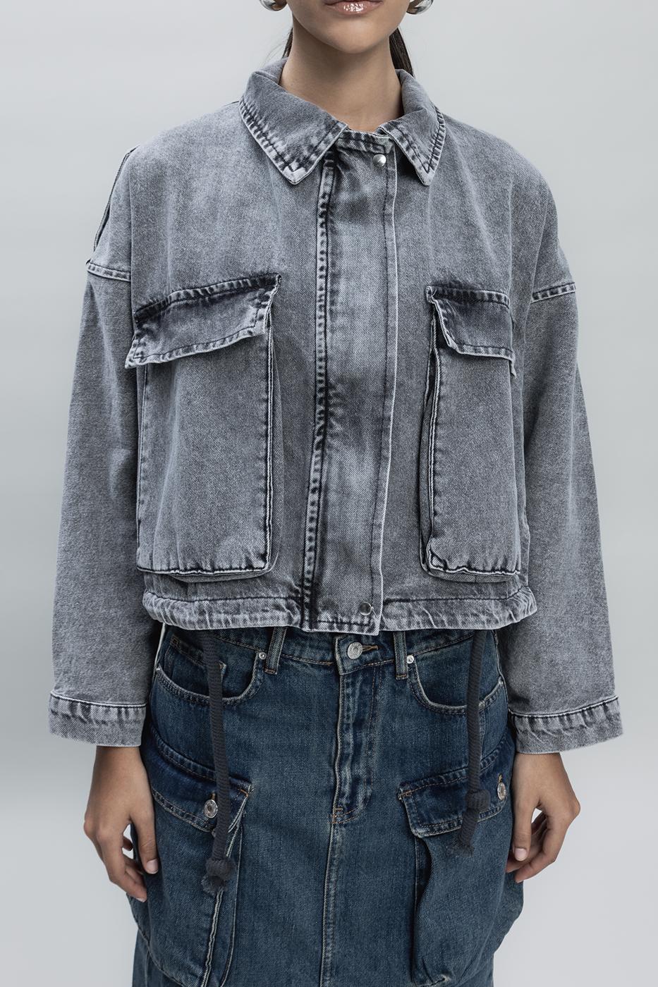 Bat-wing Sleeve Denim Coat Anthracite