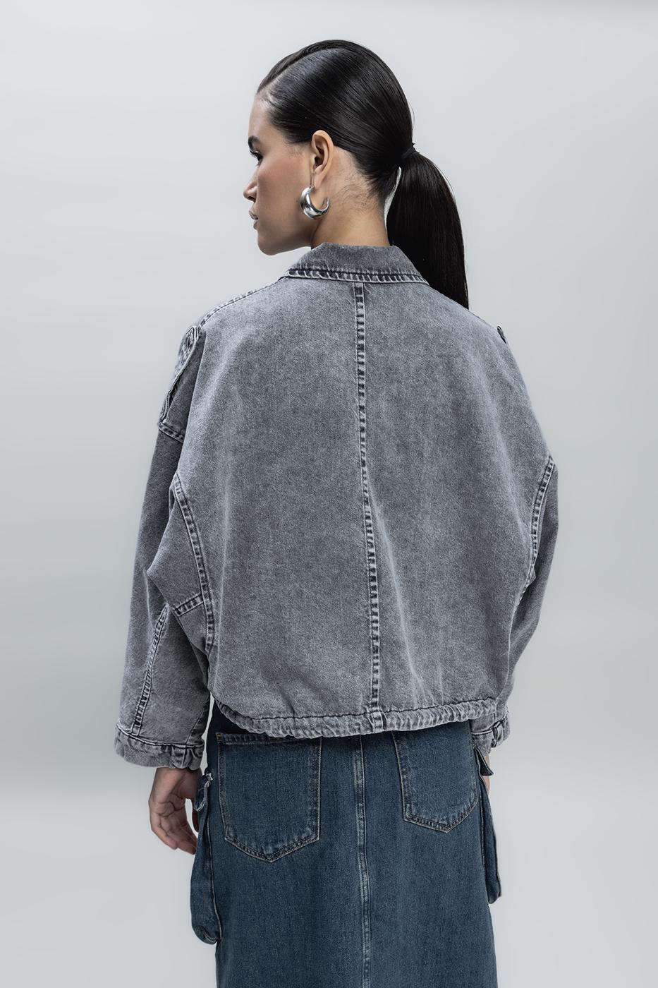 Bat-wing Sleeve Denim Coat Anthracite