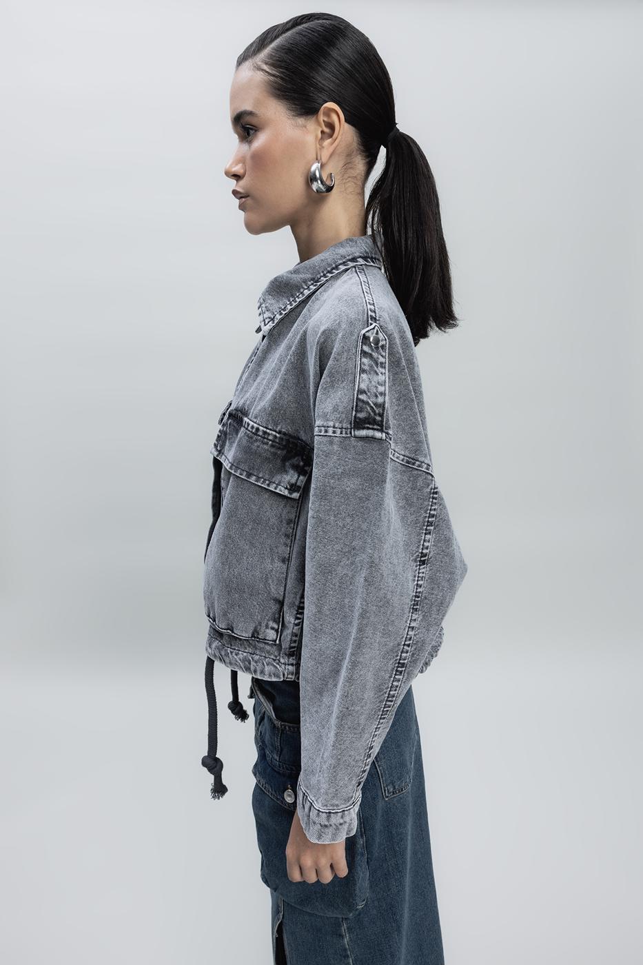 Bat-wing Sleeve Denim Coat Anthracite