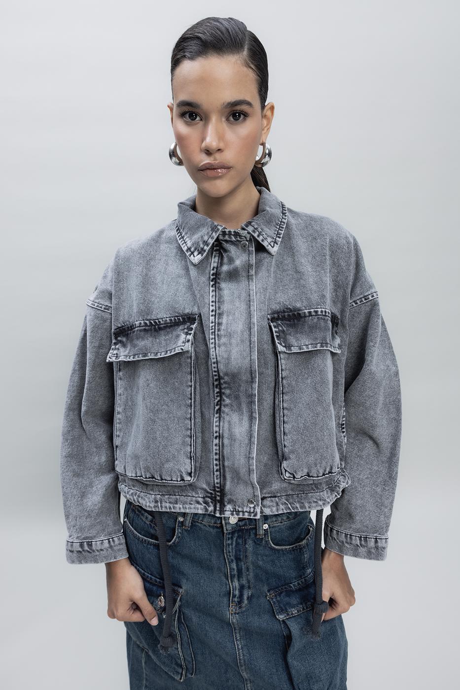 Bat-wing Sleeve Denim Coat Anthracite