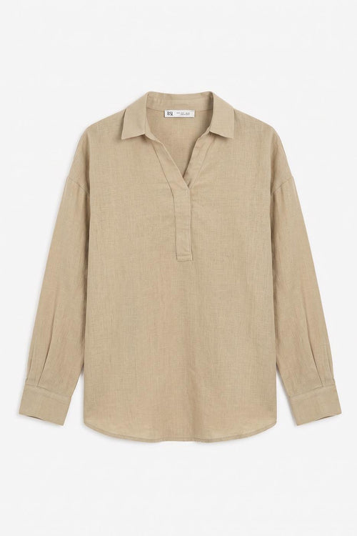 Half-Plaque 100% Linen Shirt Olive