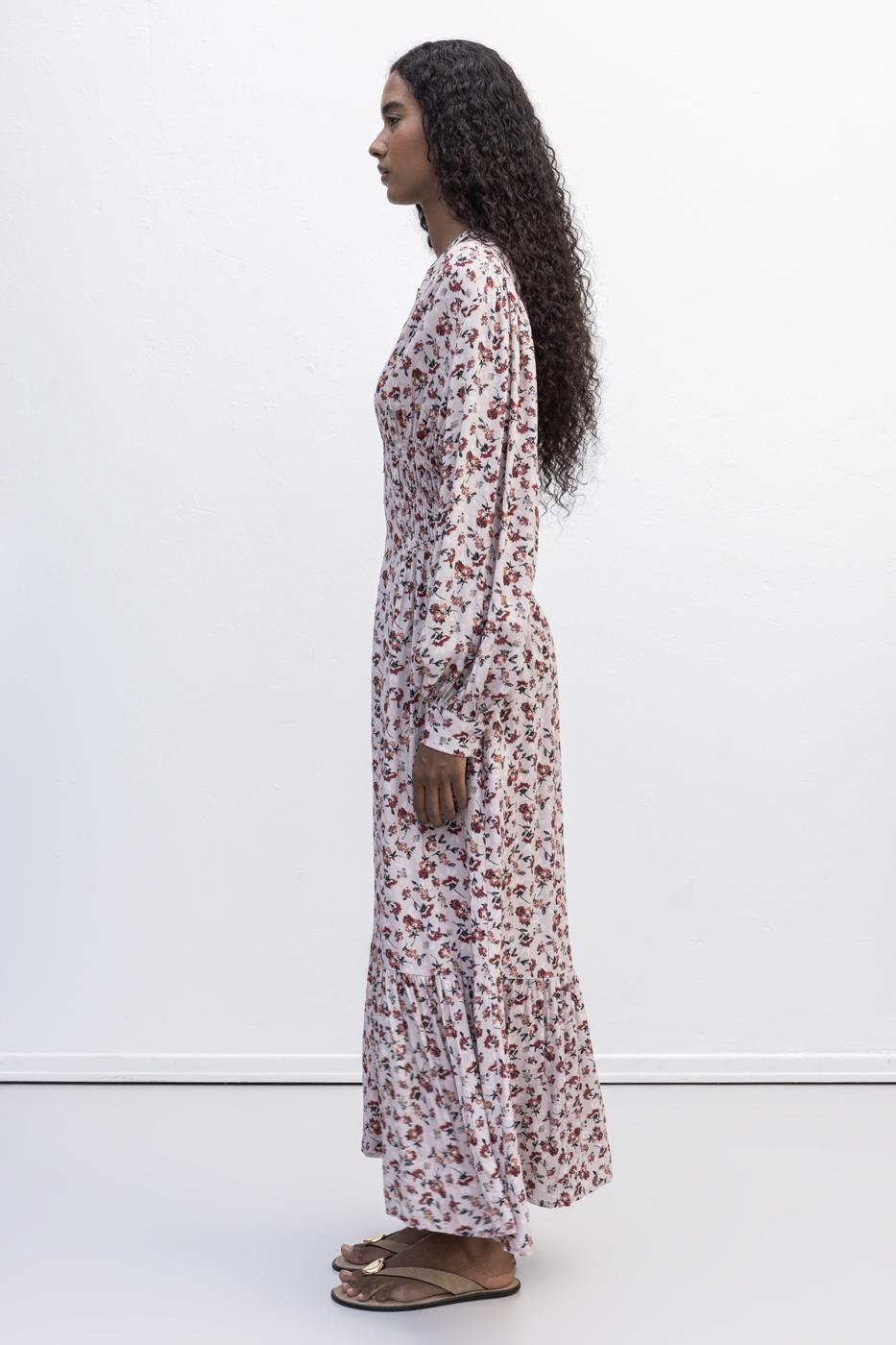 Half Placket Ruffle Midi Dress Powder