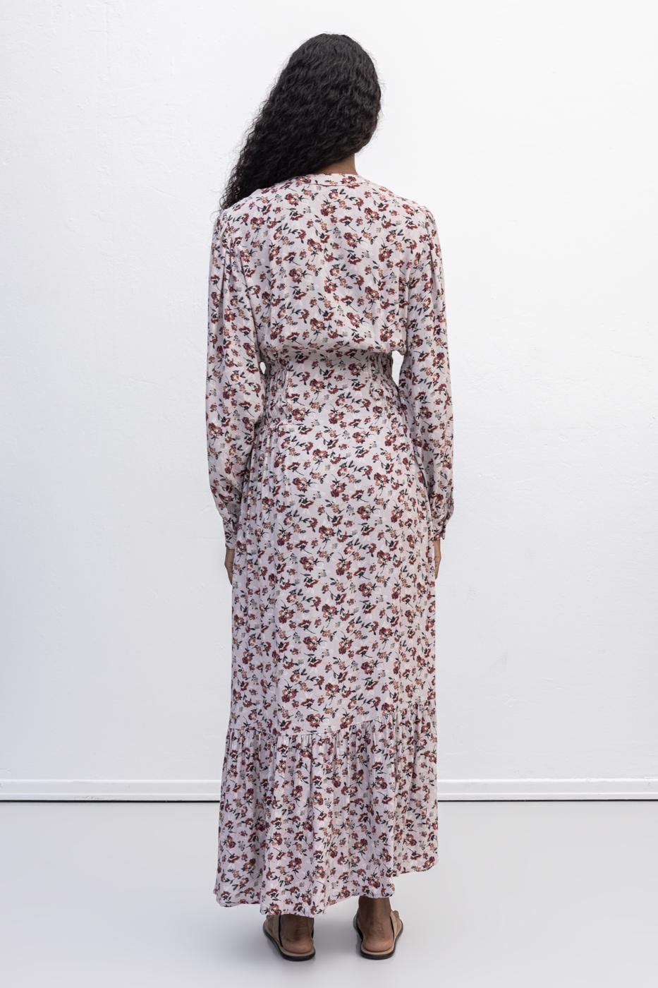 Half Placket Ruffle Midi Dress Powder