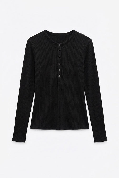 Half-Sleeve Long Sleeve Top Black