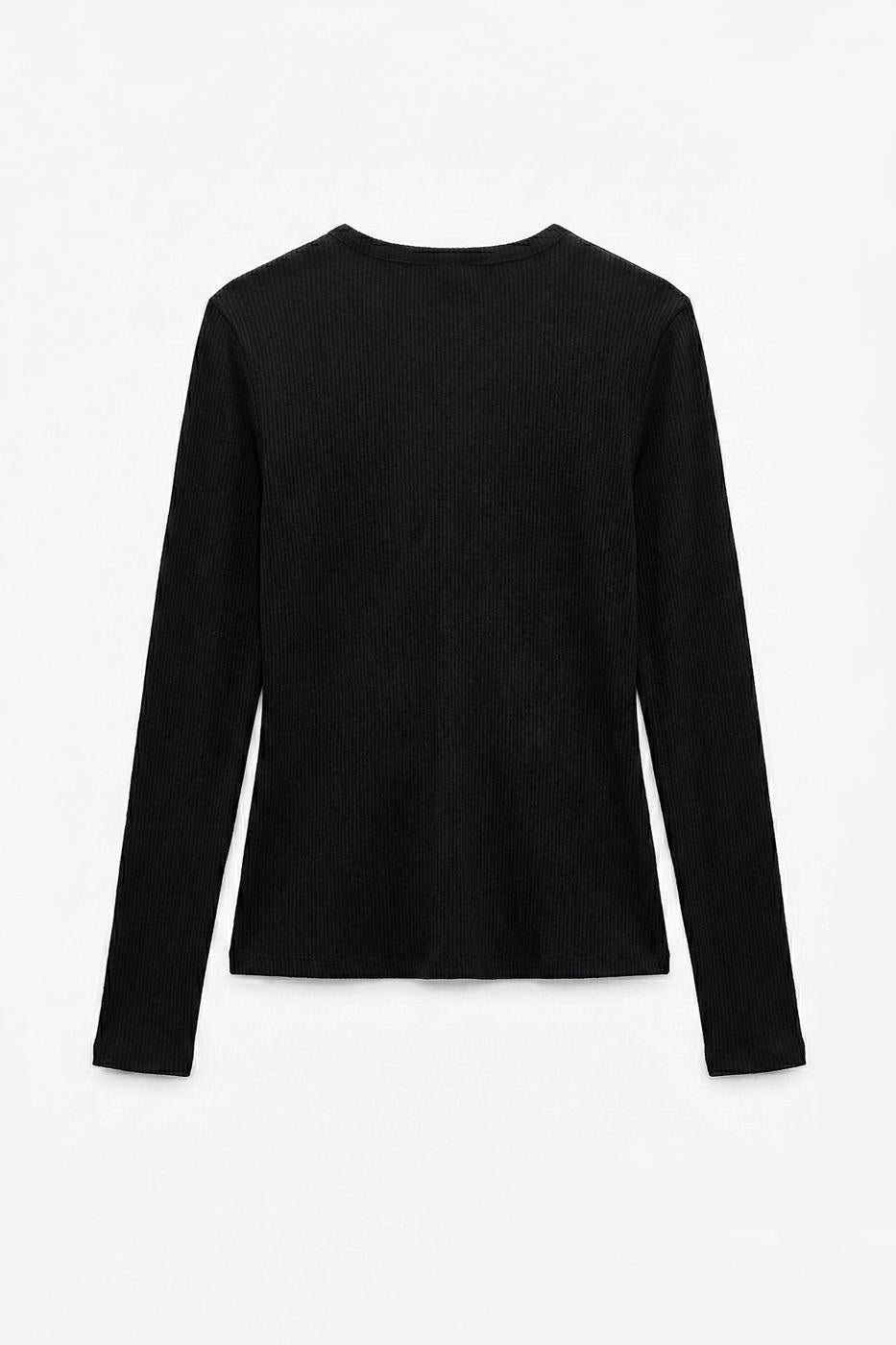 Half-Sleeve Long Sleeve Top Black