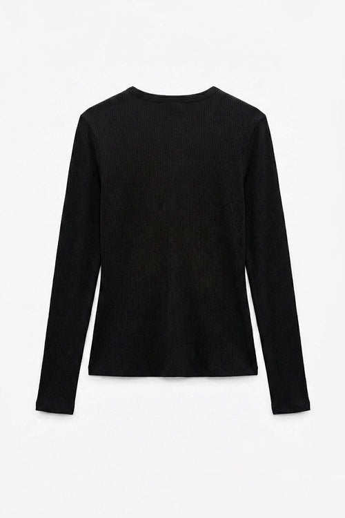 Half-Sleeve Long Sleeve Top Black
