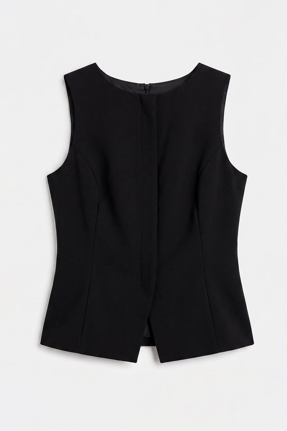 Sleeveless Blouse with Vest-like Style Black