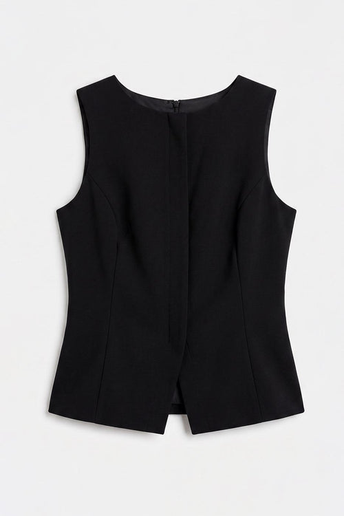 Sleeveless Blouse with Vest-like Style Black