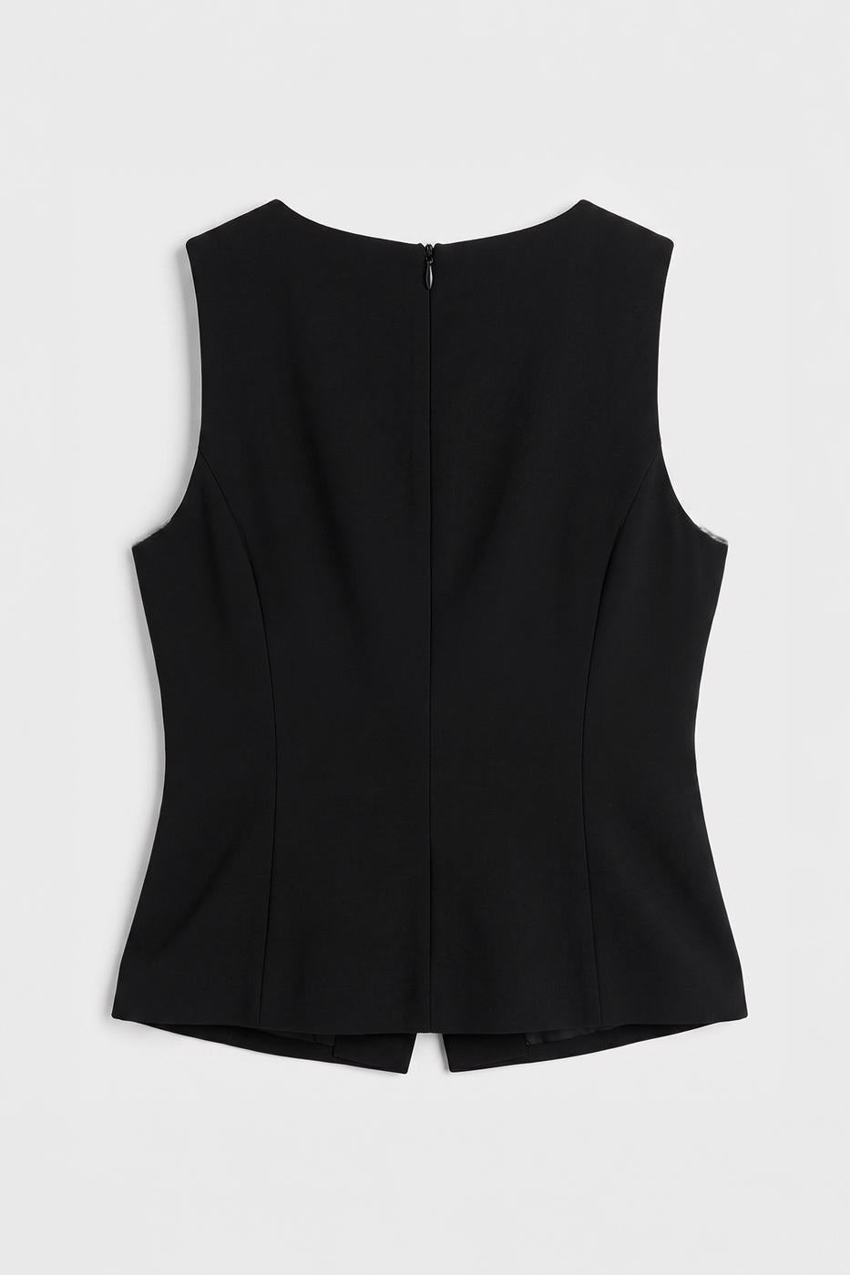 Sleeveless Blouse with Vest-like Style Black