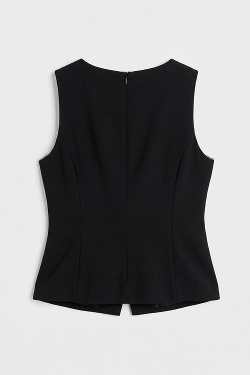 Sleeveless Blouse with Vest-like Style Black