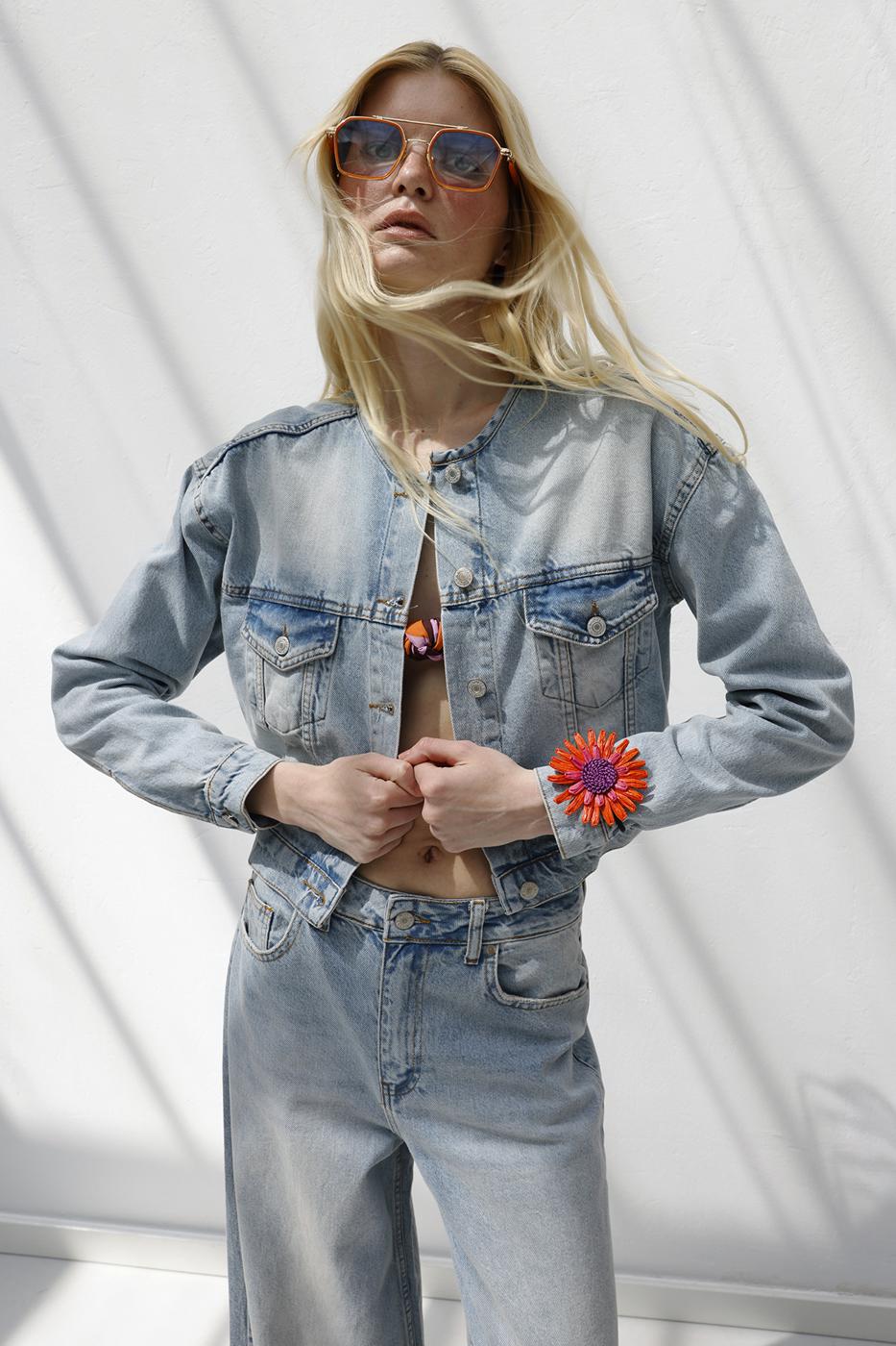 Wash Effect Denim Coat Blue