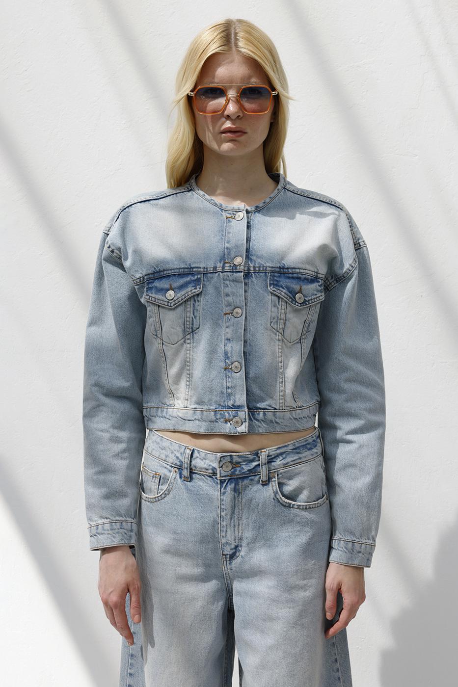 Wash Effect Denim Coat Blue