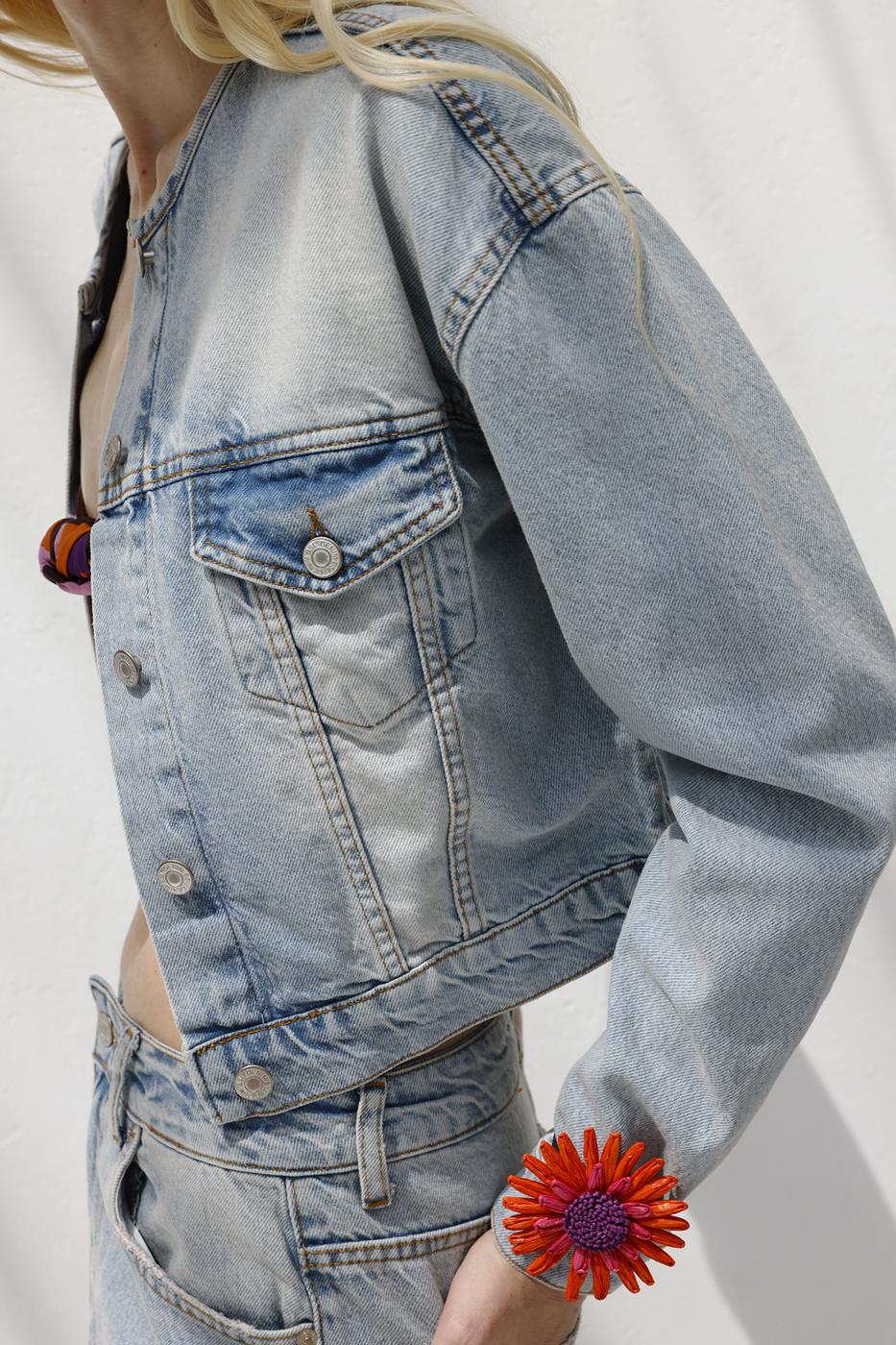 Wash Effect Denim Coat Blue