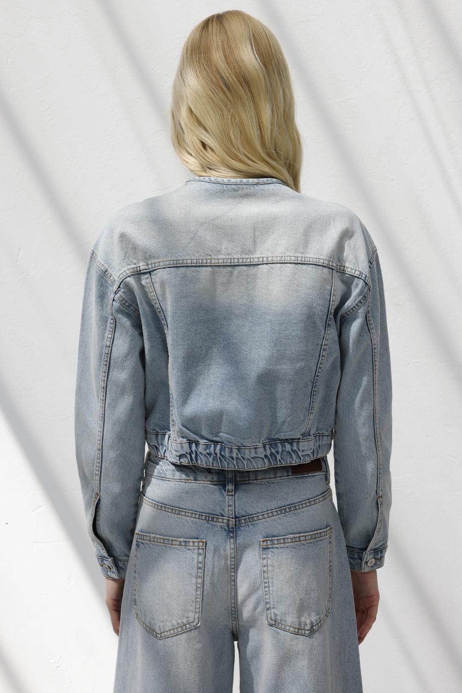 Wash Effect Denim Coat Blue