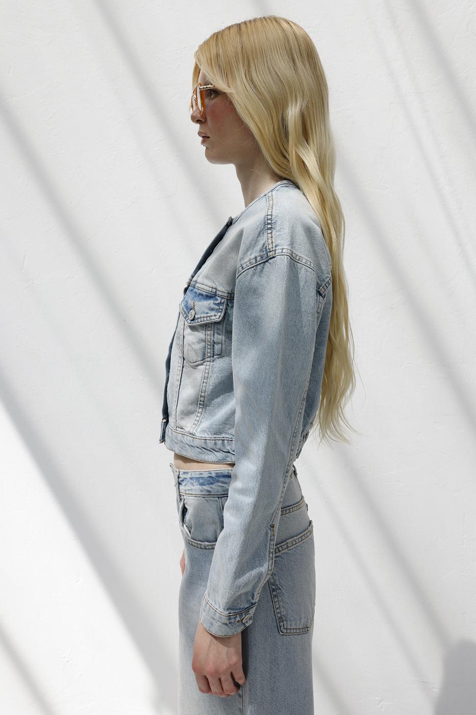 Wash Effect Denim Coat Blue