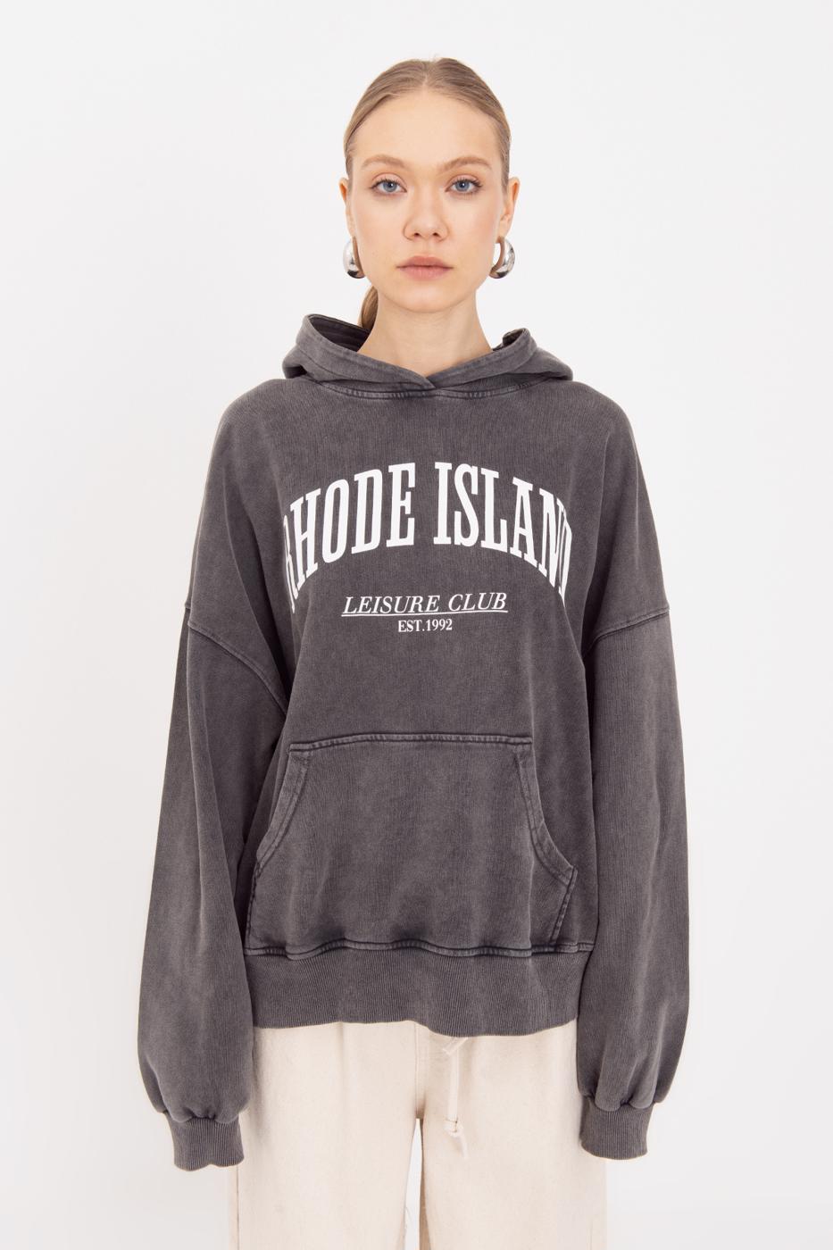 Washable Printed Hooded Oversize Sweatshirt Anthracite