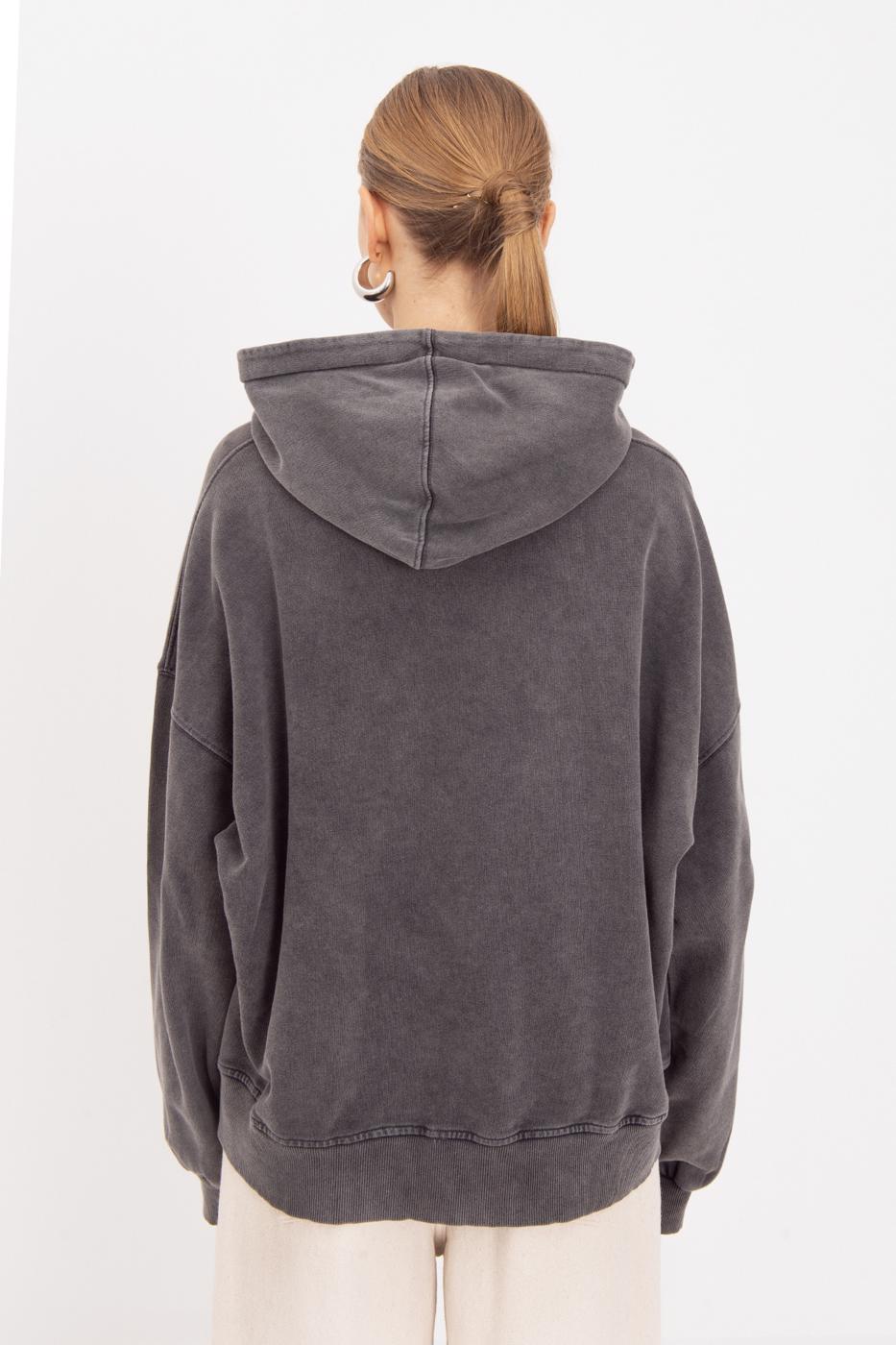 Washable Printed Hooded Oversize Sweatshirt Anthracite