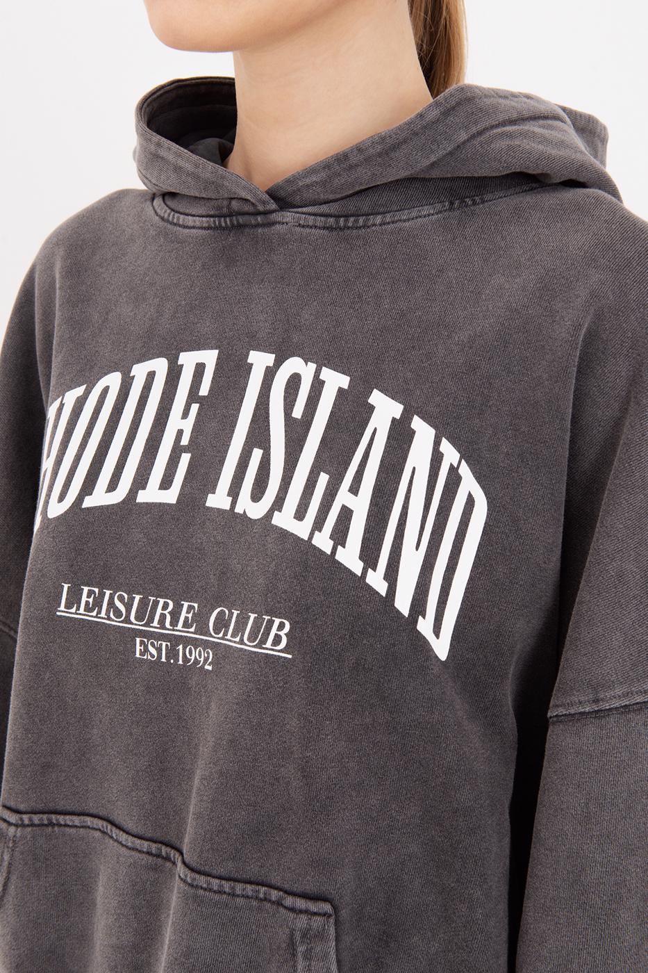 Washable Printed Hooded Oversize Sweatshirt Anthracite