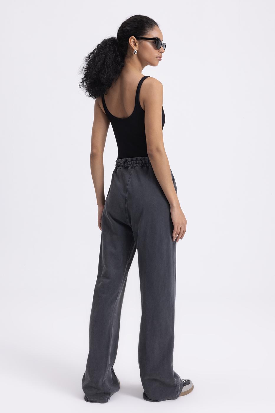 Washed Rib Stitching Detailed Trousers Anthracite