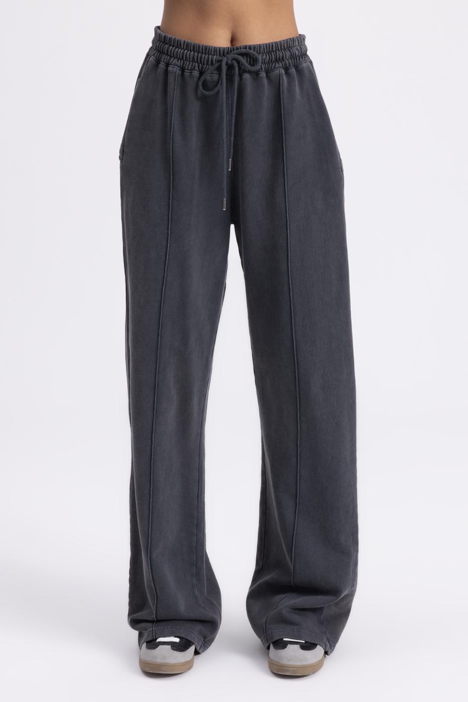 Washed Rib Stitching Detailed Trousers Anthracite