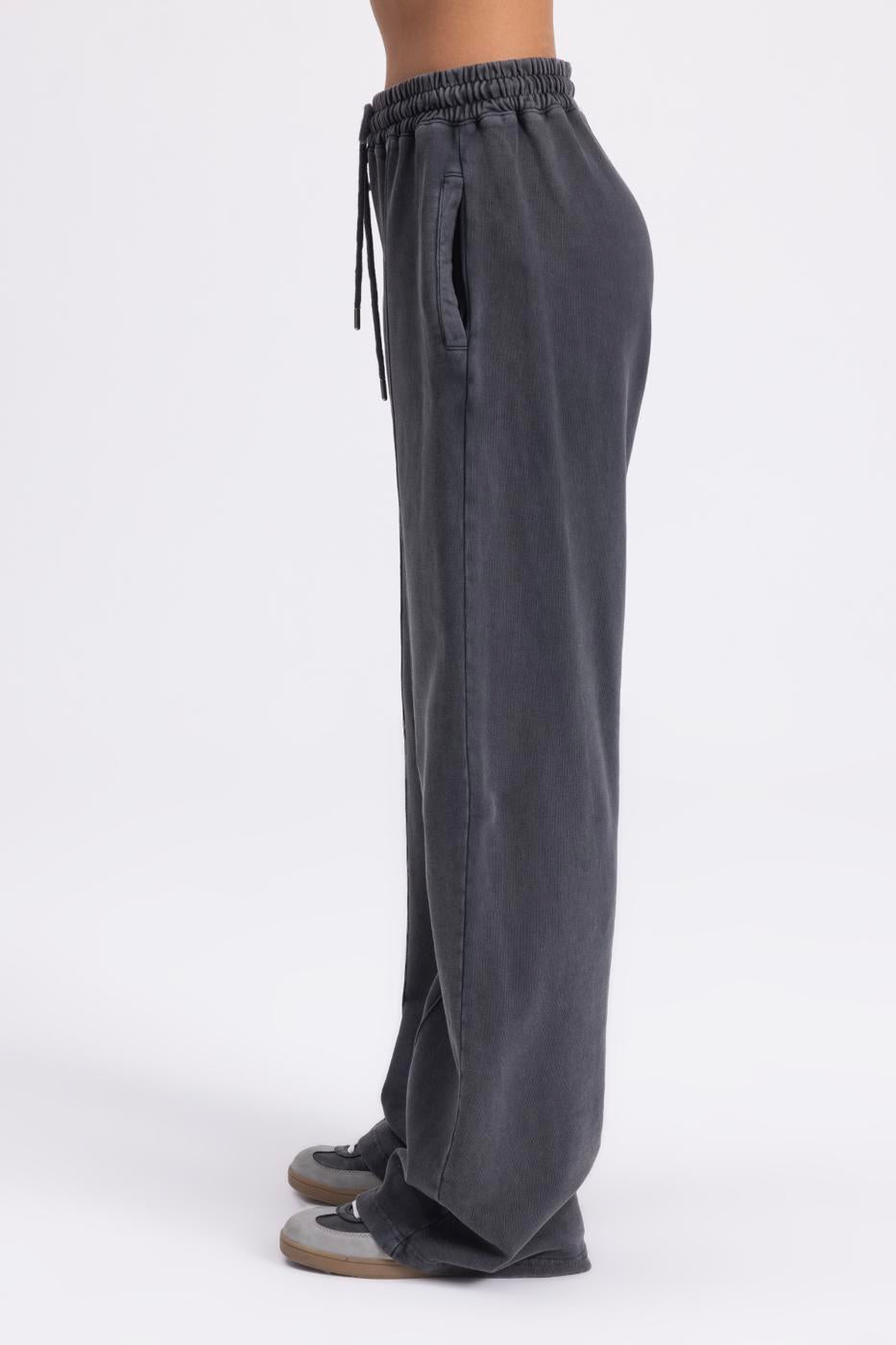 Washed Rib Stitching Detailed Trousers Anthracite