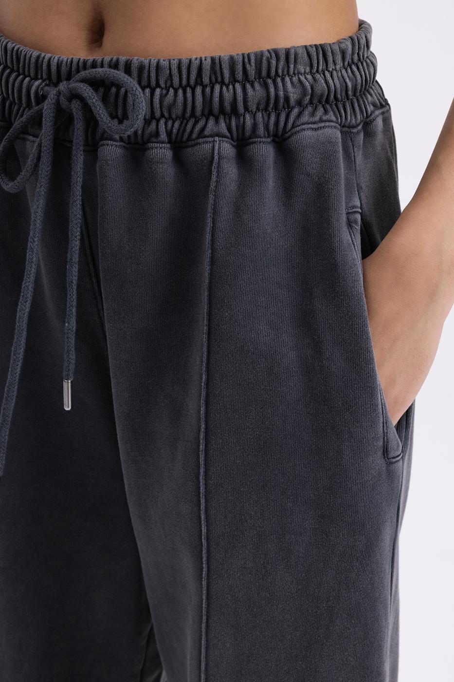 Washed Rib Stitching Detailed Trousers Anthracite