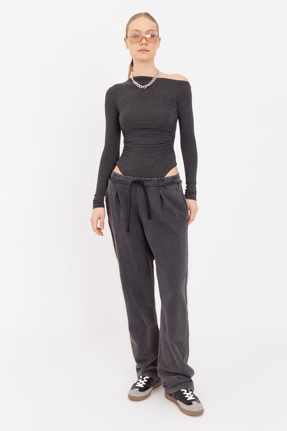 Washed Pleat Detailed Trousers Anthracite