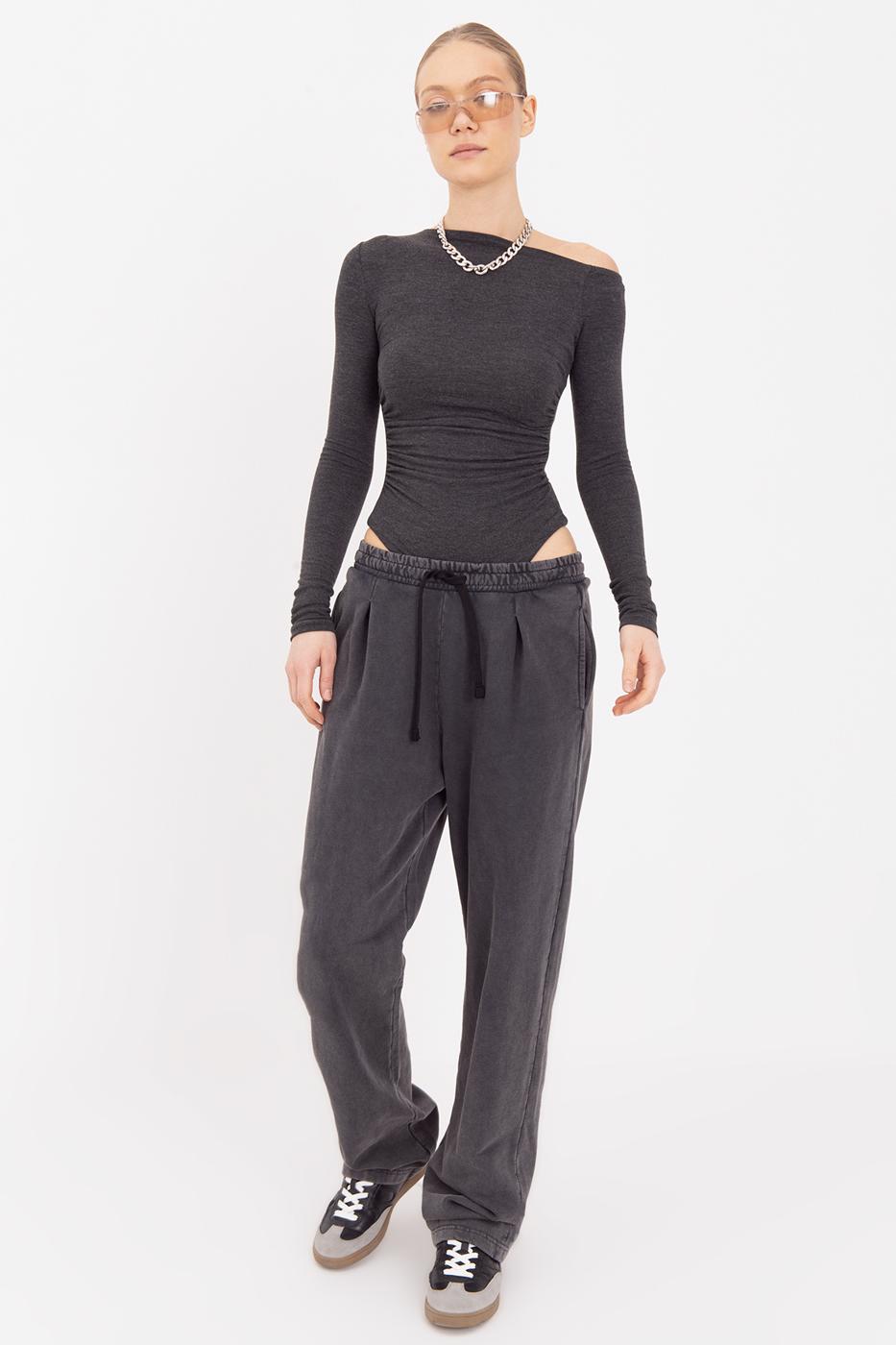 Washed Pleat Detailed Trousers Anthracite