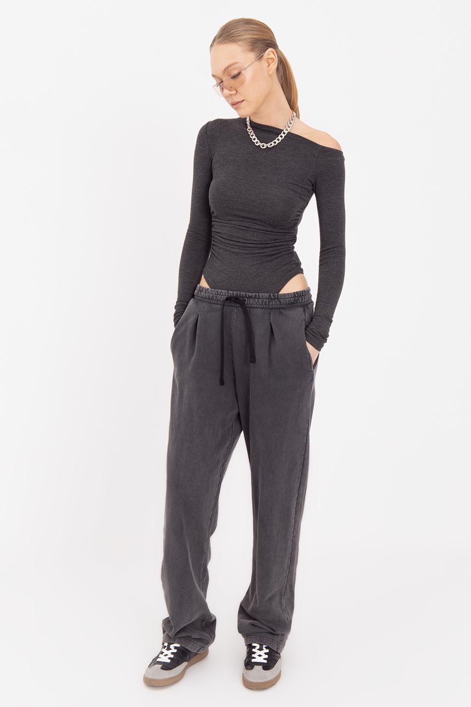 Washed Pleat Detailed Trousers Anthracite