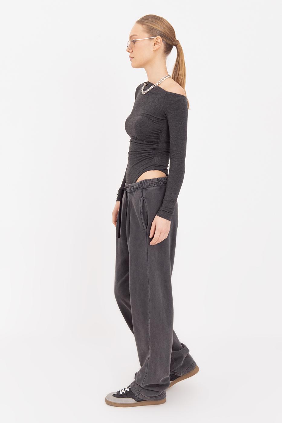Washed Pleat Detailed Trousers Anthracite