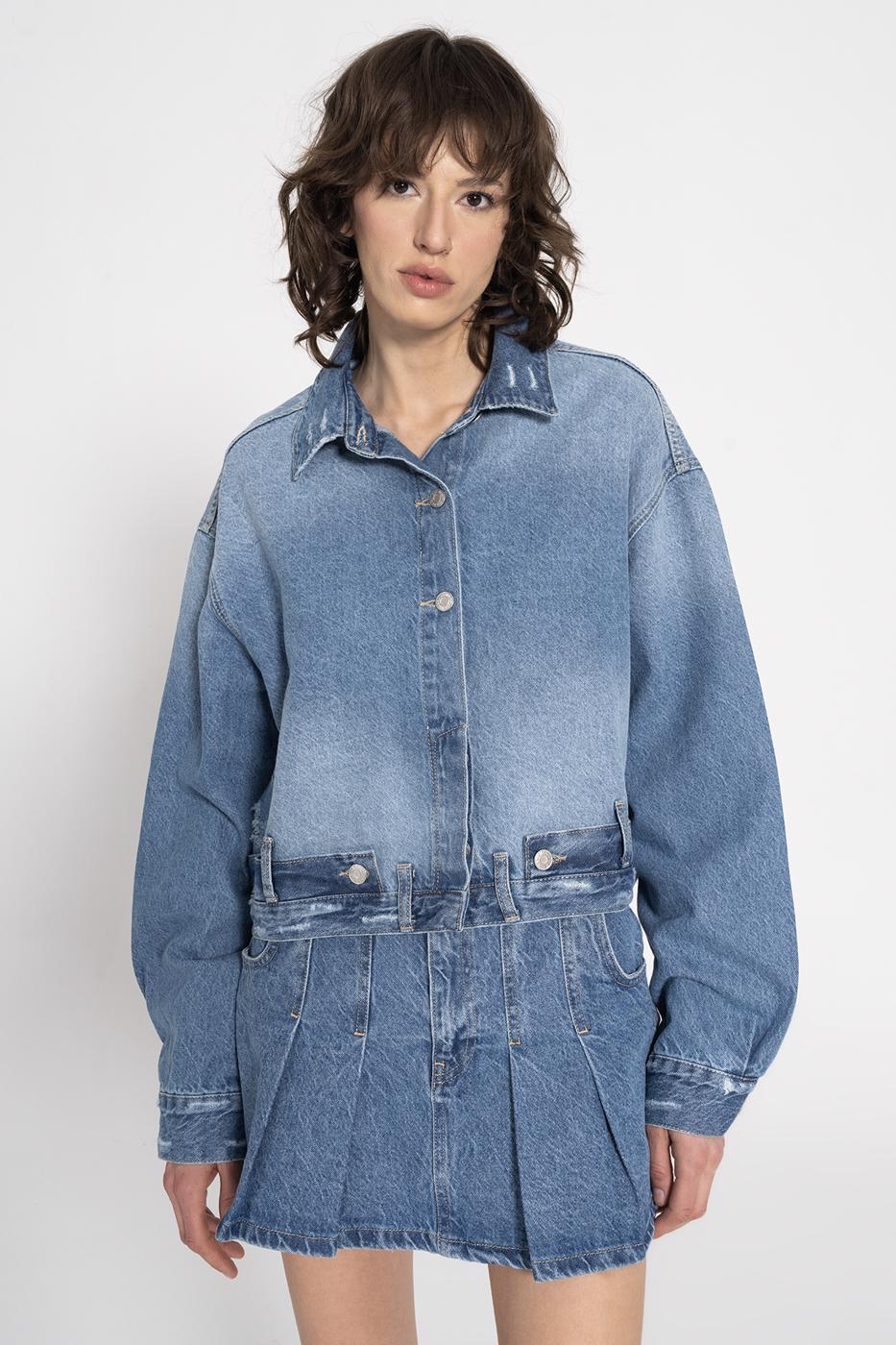 Fray Denim Coat Blue