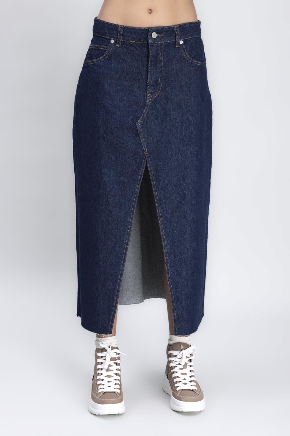Slit Detailed Denim Skirt Navy