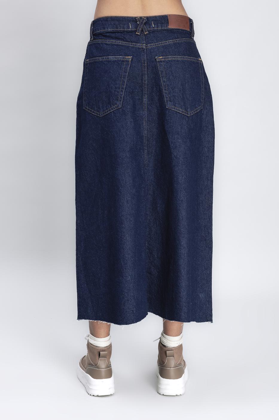 Slit Detailed Denim Skirt Navy