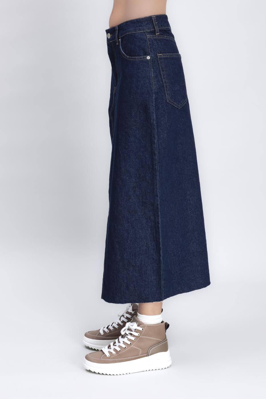 Slit Detailed Denim Skirt Navy