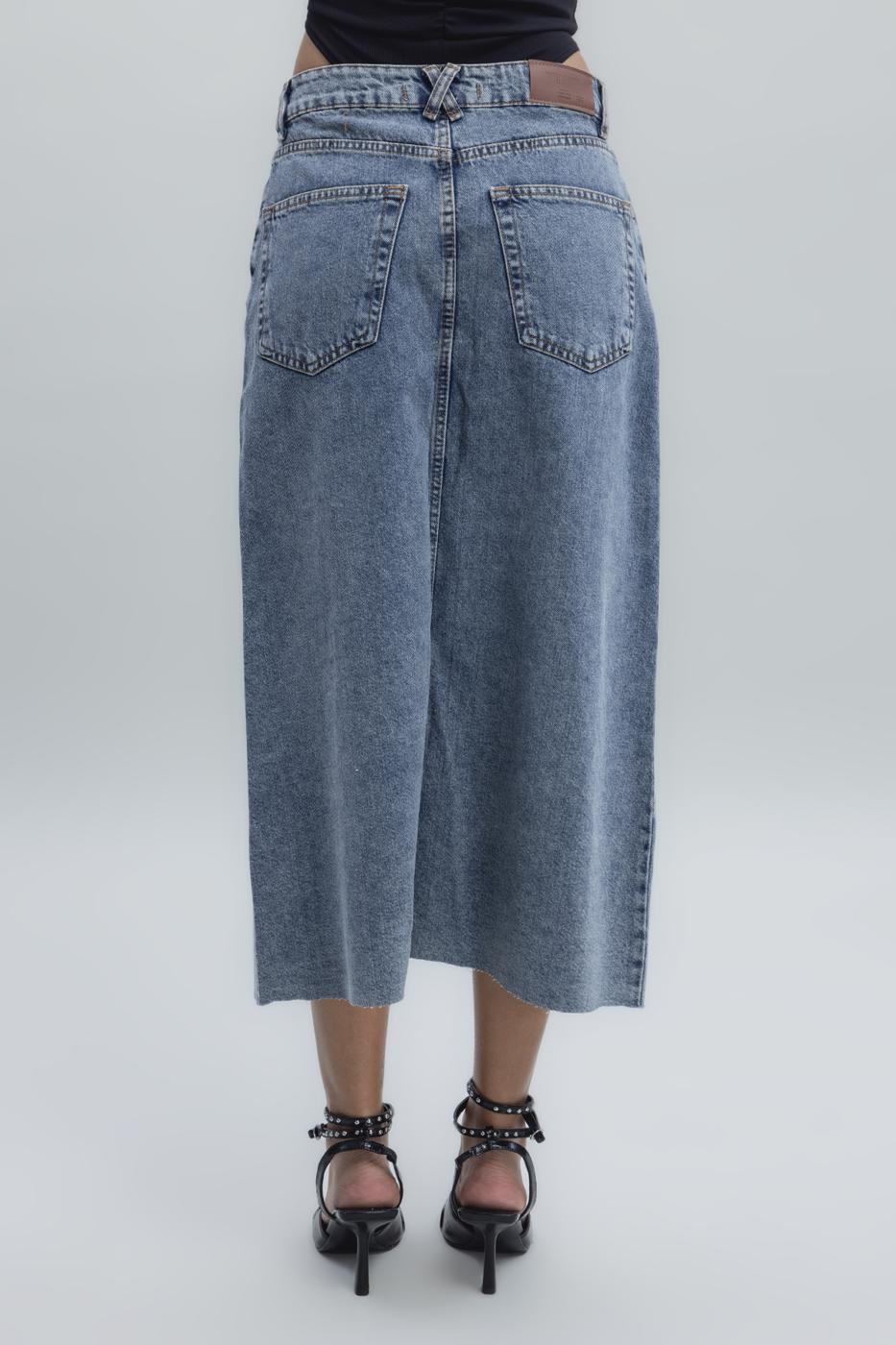 Slit Detailed Denim Skirt Blue