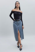 Slit Detailed Denim Skirt Blue