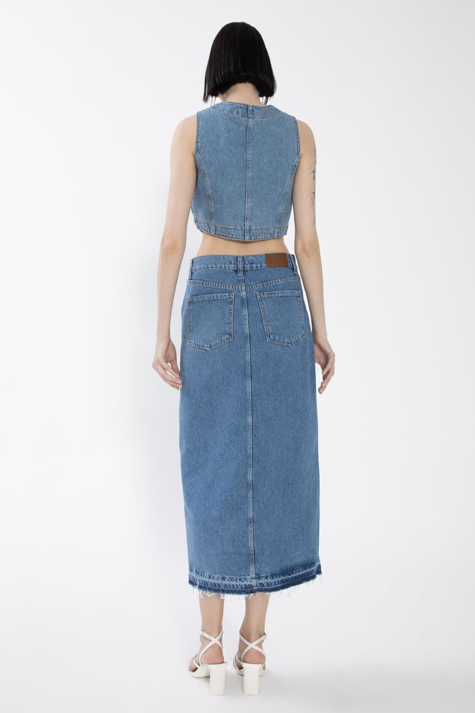 Slitted Denim Skirt Blue