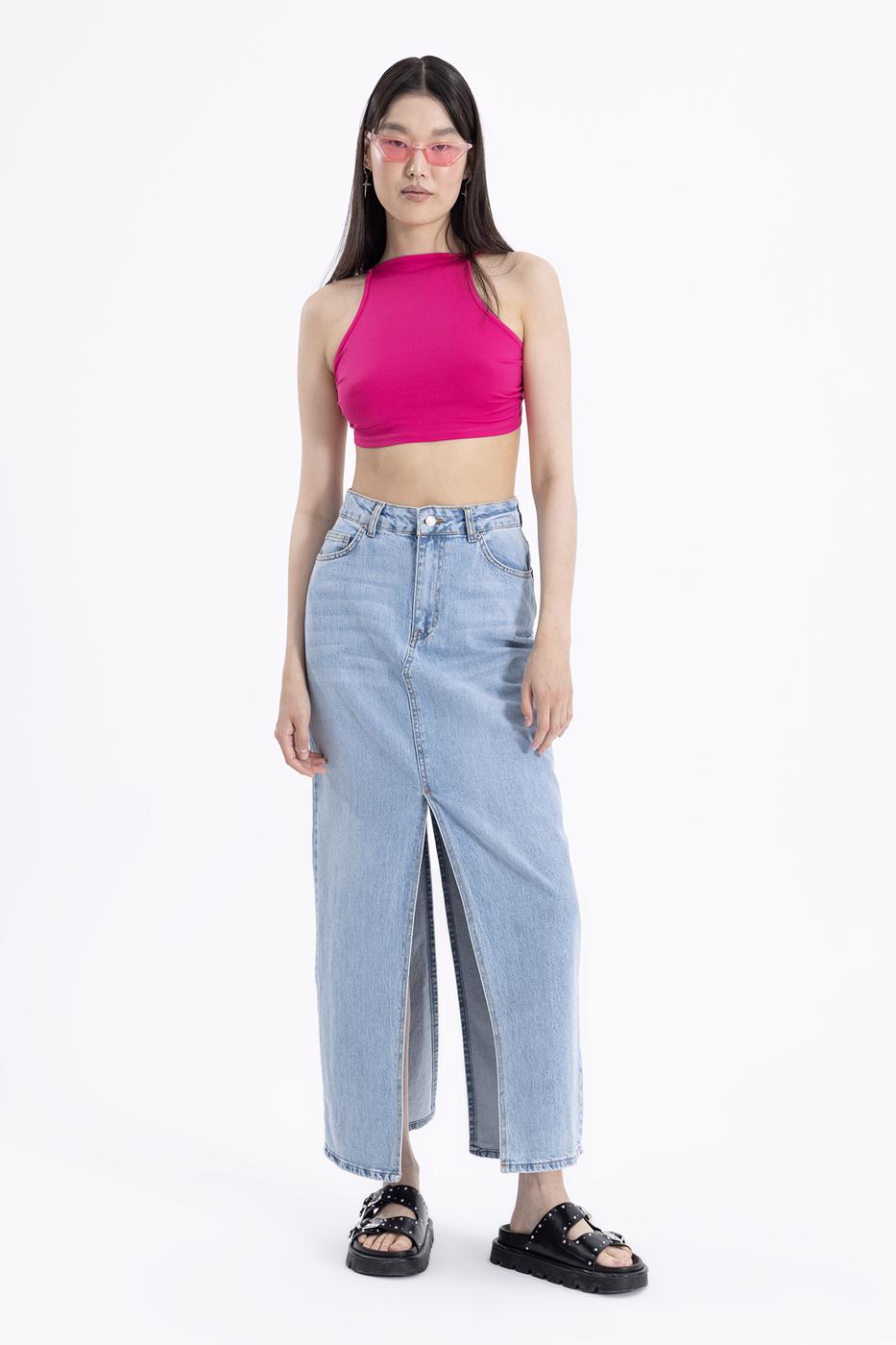 Slitted Maxi Denim Skirt L.blue