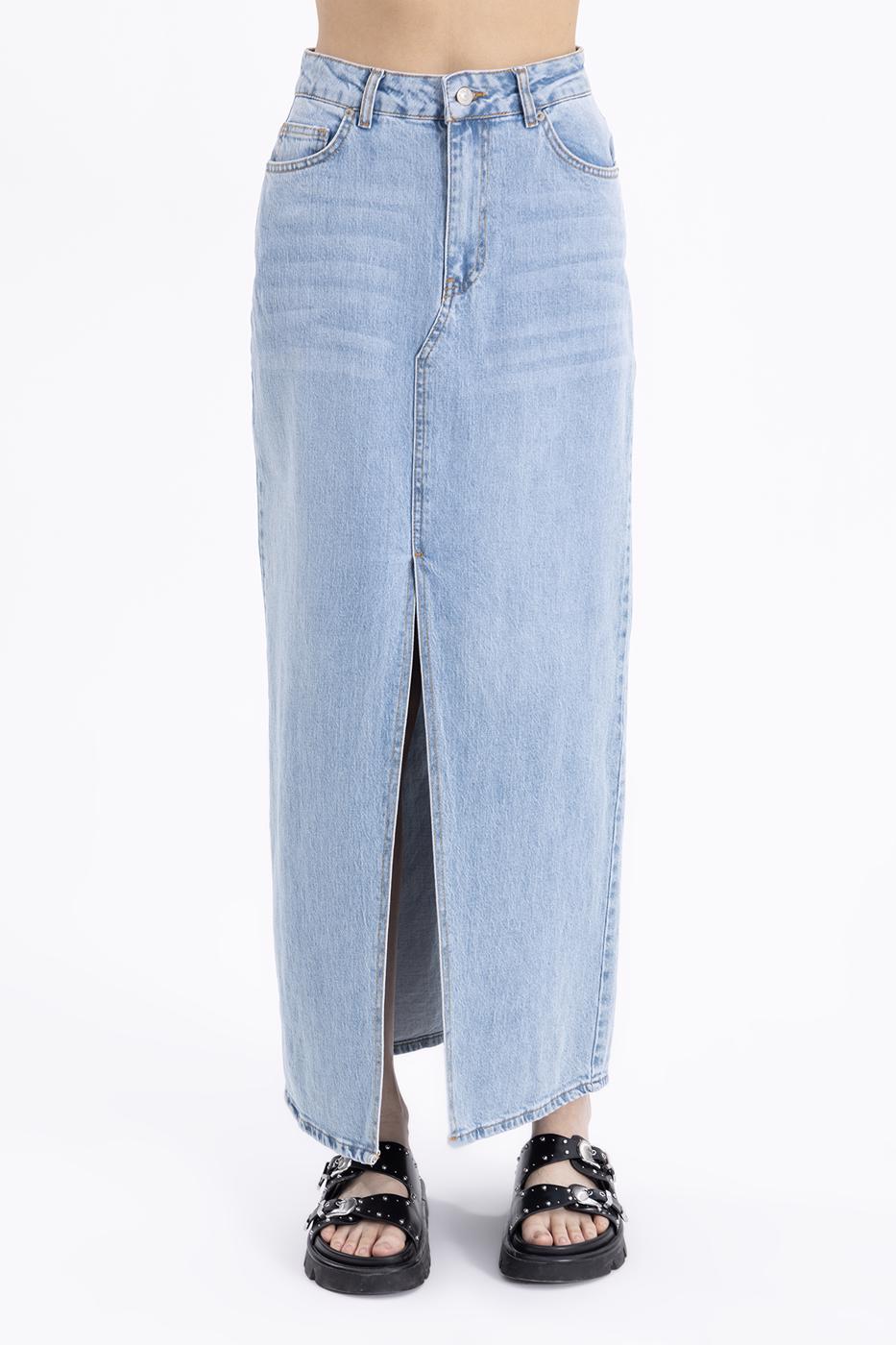 Slitted Maxi Denim Skirt L.blue