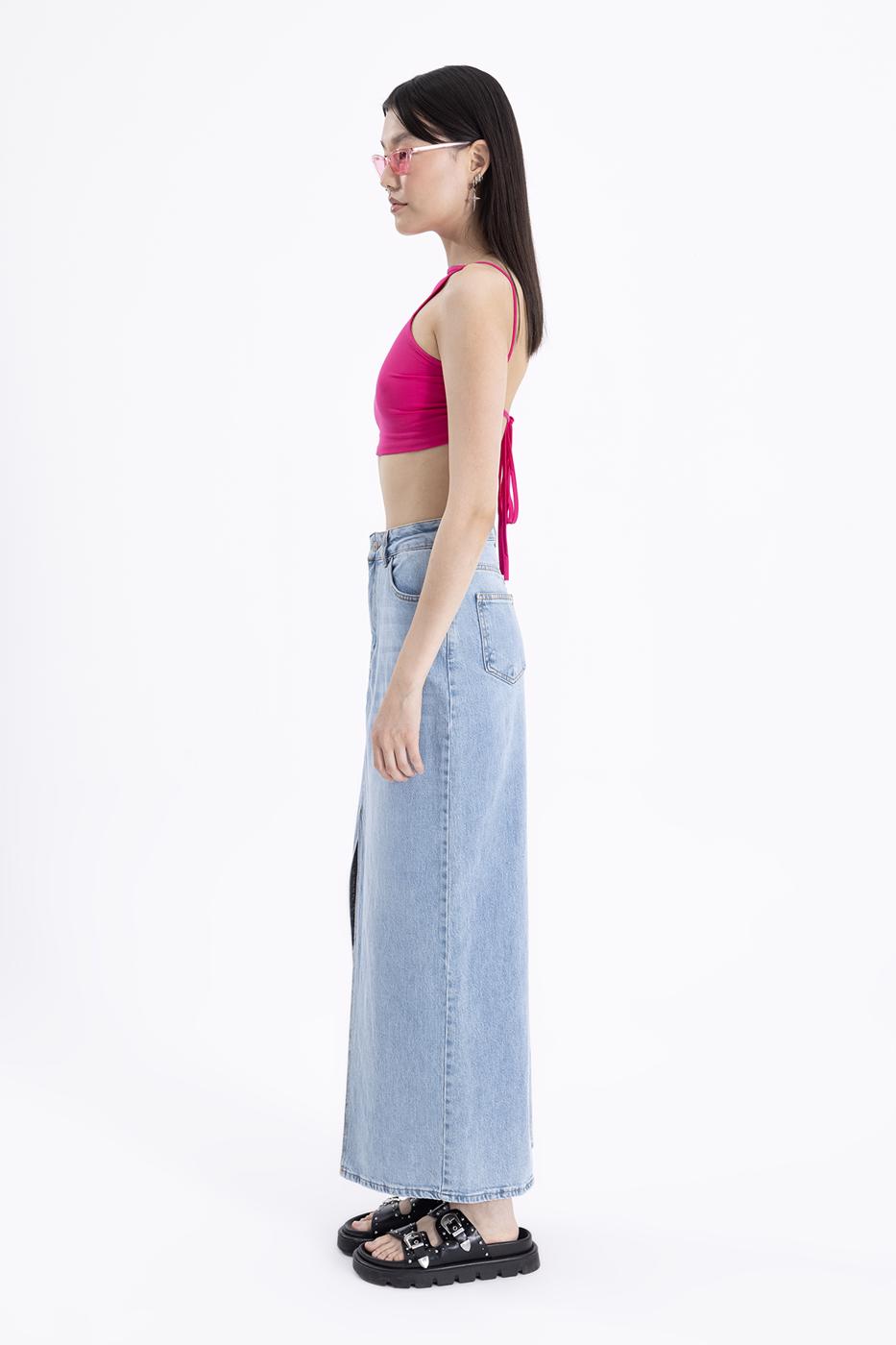 Slitted Maxi Denim Skirt L.blue
